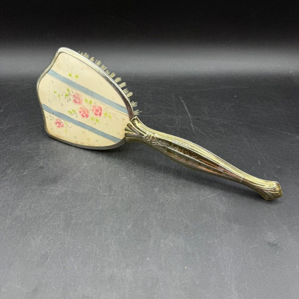 Vintage MCM Hair Brush‎ Women OS Floral Gold Tone Vanity Coquette Vintage